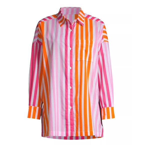 Beach Riot Alexa Striped Button-Up Shirt Sunset Stripe Orange Pink Size S/M NWT - Picture 1 of 7